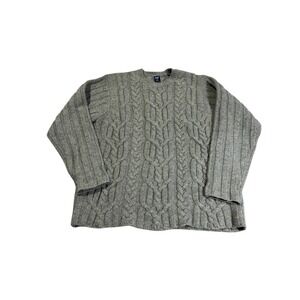 VTG Gap Sweater Men's Large Gray Green Chunky Cable Knit Fisherman Lambswool‎